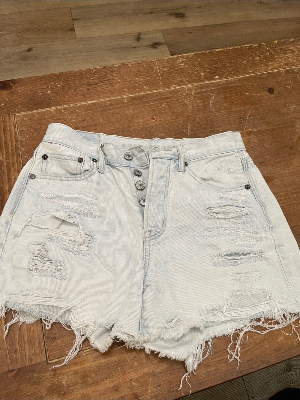 American Eagle Outfitters Light Blue Distressed Button-Front Jean Shorts